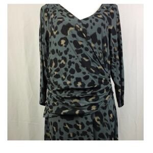 Ann Taylor L Faux Wrap Animal print rayon dress.
